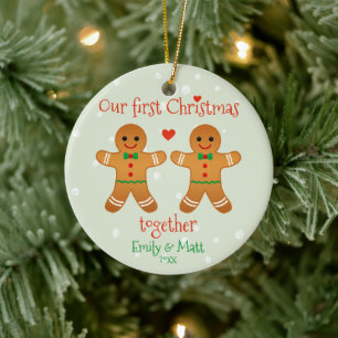 Our First Christmas Together Cute Gingerbread Men Ceramic Ornament
