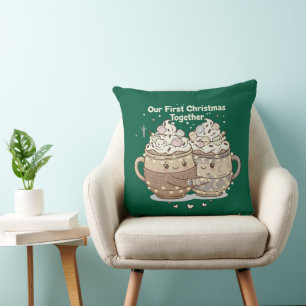 Our First Christmas Together Cute Kawaii Couple Throw Pillow