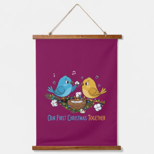 Our First Christmas Together Cute Lovebirds Hanging Tapestry