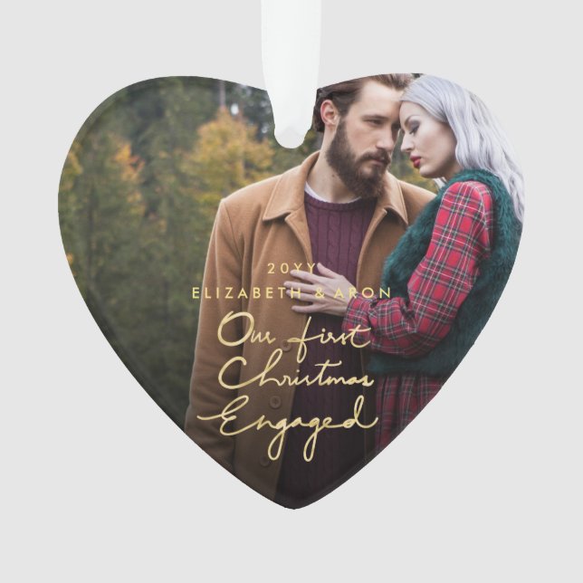 Our First Christmas Together Engaged Photo Heart Ornament (Front)