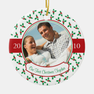 Our First Christmas Together- Holly & Berries Ceramic Ornament