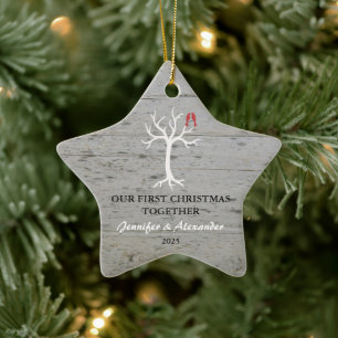 Our first Christmas together love birds tree Ceramic Ornament