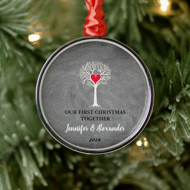 Our first Christmas together love tree chalkboard  Metal Ornament (Tree)