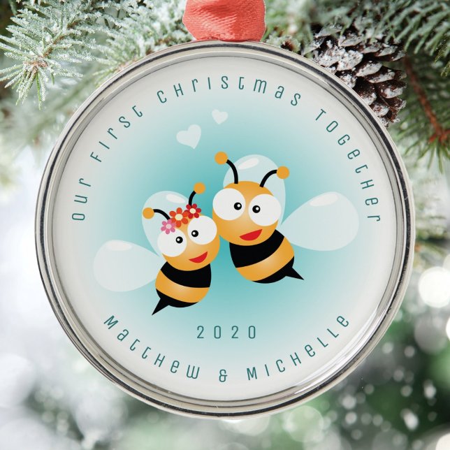 Our First Christmas Together Meant To Bee Couple Metal Ornament (Creator Uploaded)
