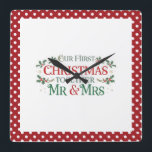 Our First Christmas Together Mr. & Mrs Square Wall Clock<br><div class="desc">Celebrate your first Christmas as a married couple with this “Our First Christmas Together, Mr. & Mrs.” wall clock. Featuring a festive and romantic design, it adds charm and warmth to any room while keeping track of precious moments. Perfect for living rooms, bedrooms, or as a thoughtful holiday gift for...</div>