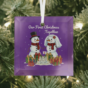 Our First Christmas Together Newlywed Snowman Glass Ornament