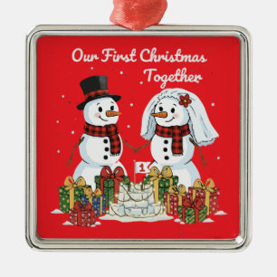 Our First Christmas Together   Newlywed Snowman  Metal Ornament