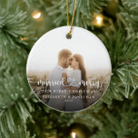 Our First Christmas Together Newlyweds Photo Ceramic Ornament<br><div class="desc">Celebrate your first Christmas together with this married and merry photo christmas ornament.  This ornament features an elegant script text with the option to add a photo and custom text.  #ourfirstchristmastogether #marriedandmerry #newlyweds</div>