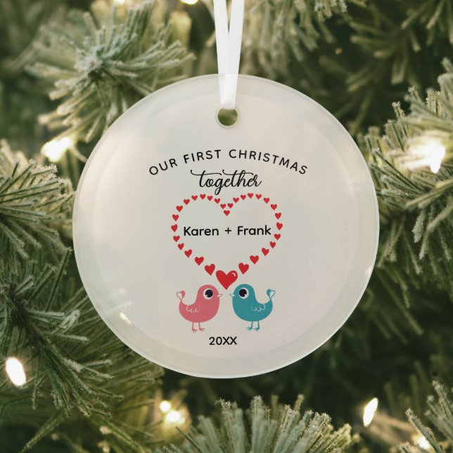 Our First Christmas Together Ornament, Couples Glass Ornament (Insitu)