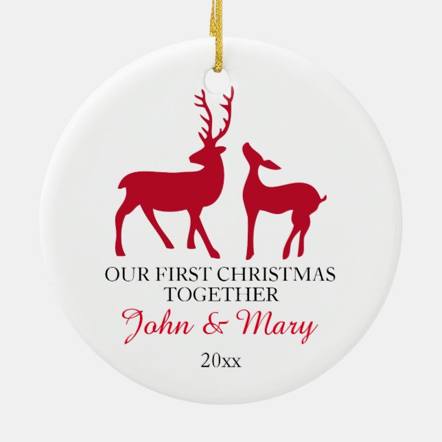 Our first Christmas together ornament, love deers Ceramic Ornament (Back)