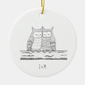 Our First Christmas Together Owl Couple Art Custom