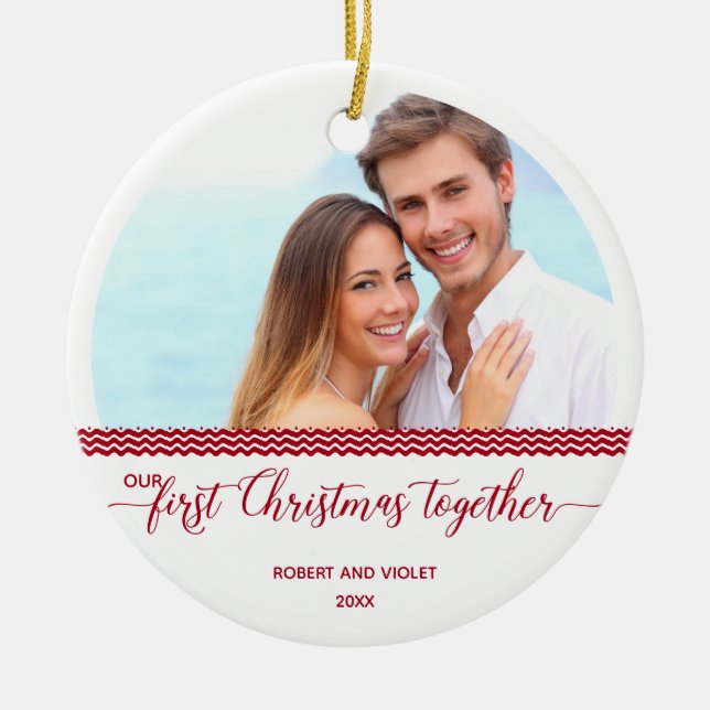 Our First Christmas Together - Personalized Photo Ceramic Ornament (Front)