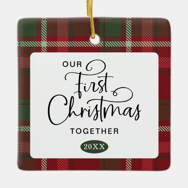 Our First Christmas Together Photo Christmas Ceramic Ornament (Front)