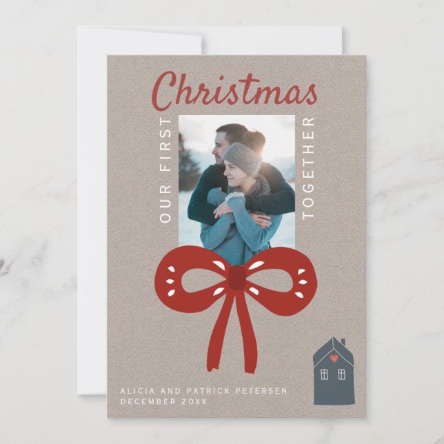 Our first Christmas together photo couple greeting Card (Front)