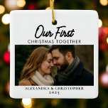 Our First Christmas Together Photo Minimal Modern Ceramic Ornament<br><div class="desc">Celebrate your love story with this minimalist ceramic ornament, featuring the phrase “Our First Christmas Together 2025.” Designed with clean modern typography and your favourite photo, it’s a timeless keepsake that adds elegance to any holiday tree. Perfect as a thoughtful gift for couples or as a cherished memory of your...</div>