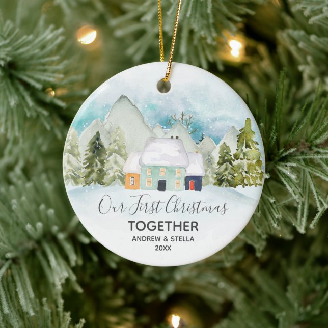 Our First Christmas Together Pine Forest Ceramic Ornament (Tree)