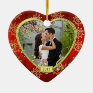 Our First Christmas Together Red Gold Photo Xmas Ceramic Ornament