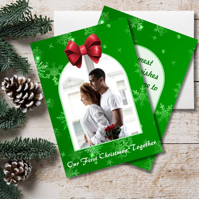 Our First Christmas Together Snowflake Photo Holiday Card (Creator Uploaded)