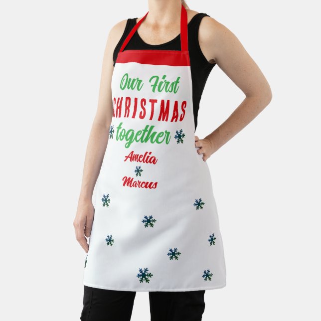 Our First Christmas Together Snowflakes Couple Apron (Insitu)