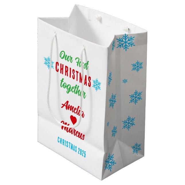 Our First Christmas Together Snowflakes Medium Gift Bag (Front Angled)