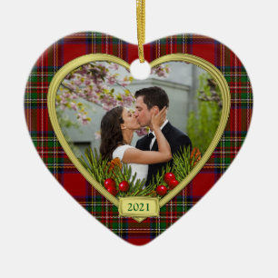 Our First Christmas Together Tartan Photo Xmas Ceramic Ornament