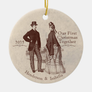 Our First Christmas Together Vintage Couple Ceramic Ornament