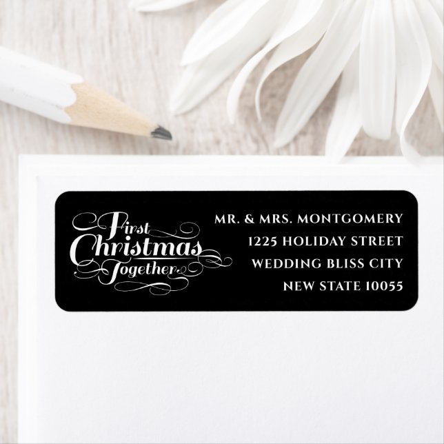 Our First Christmas Together White Script Address (Insitu)