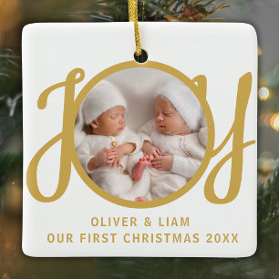 Our First Christmas Twins Photo Joy Keepsake Ceramic Ornament