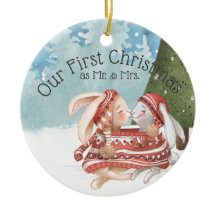 Our First Christmas Two Cute Bunny Rabbits in Snow