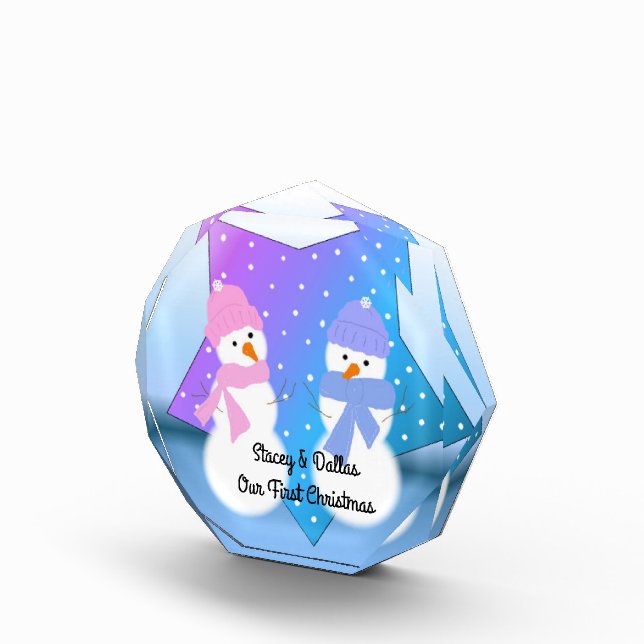 Our First Christmas Two Snowmen Photo Block (Right)