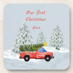 Our First Christmas Vintage Truck Ornament Coaster
