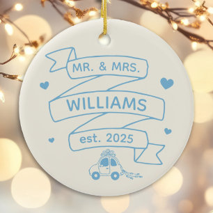 our first christmas wedding hand drawn ornament