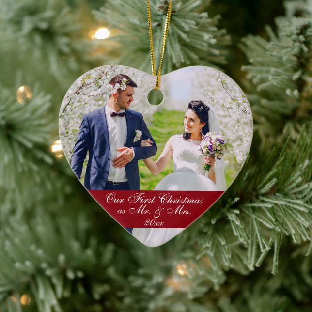 Our First Christmas Wedding Ornament Heart RB (Tree)