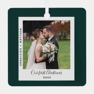 Our First Christmas Wedding Photo Holidays Metal Ornament