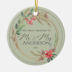 Our First Christmas Wedding Photo Mr Mrs Ceramic Ornament