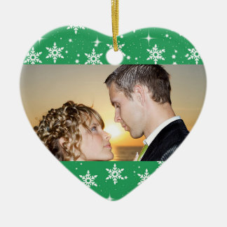 Our First Christmas Wedding Photo Ornament, Green Ceramic Ornament