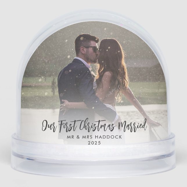 Our First Christmas Wedding Photos Script Custom Snowglobe (Front)