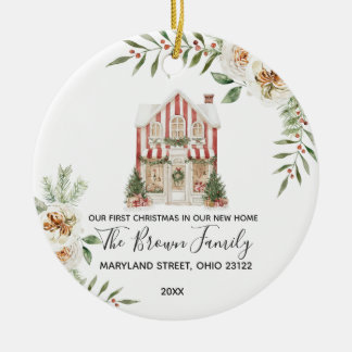 Our First Christmas Winter Custom House Address Ceramic Ornament