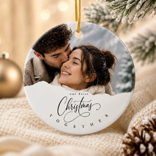 Our First Christmas Winter Photo Couple Ceramic Ornament