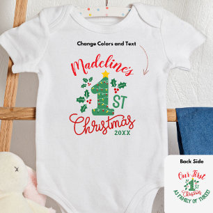 Our First Christmas with Name, As family of three Baby Bodysuit