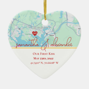 Our First Date Personalized Map Couples Keepsake Ceramic Ornament