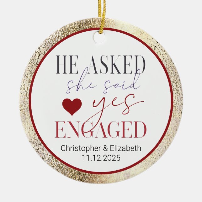 Our First Engaged Christmas Ceramic Ornament (Front)