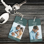 Our First Father's Day Name and Year Green 2 Photo Keychain<br><div class="desc">Photo keychain for a new daddy's first father's day. The photo template is set up for you to add 2 of your favourite pictures, which are printed one on each side, in square / instagram format. The wording is fully editable and currently reads "our first father's day [year] i love...</div>