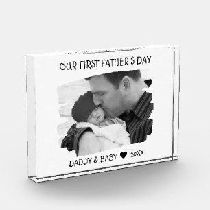 Our First Fathers Day New Dad Baby Photo Keepsake Block