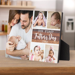 Our First Father's Day Wood 5 Photo Collage Plaque