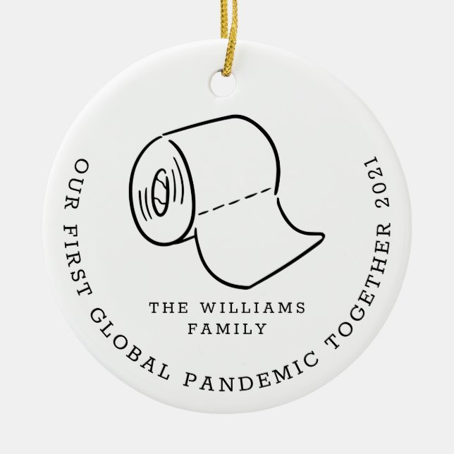 Our First Global Pandemic Christmas Holiday Photo Ceramic Ornament (Front)