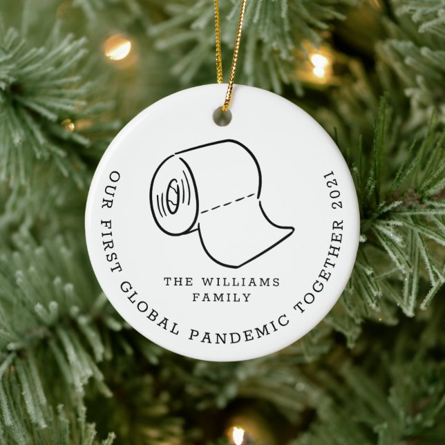 Our First Global Pandemic Christmas Holiday Photo Ceramic Ornament (Tree)