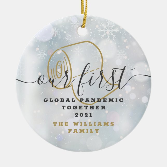 Our First Global Pandemic Covid Christmas Photo Ceramic Ornament (Front)