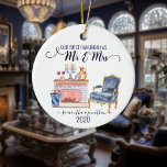 Our First Hanukkah Married Mr Mrs Home Ceramic Or Ceramic Ornament<br><div class="desc">This design was created though digital art. It may be personalized in the area provided or customizing by changing the photo or added your own words. Contact me at colorflowcreations@gmail.com if you with to have this design on another product. Purchase my original abstract acrylic painting for sale at www.etsy.com/shop/colorflowart. See...</div>