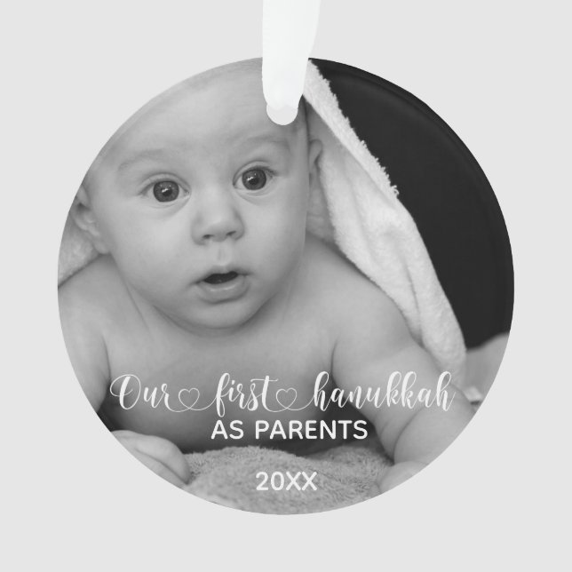 Our First Hanukkah  Parents Handwritten  Photo Ornament (Front)